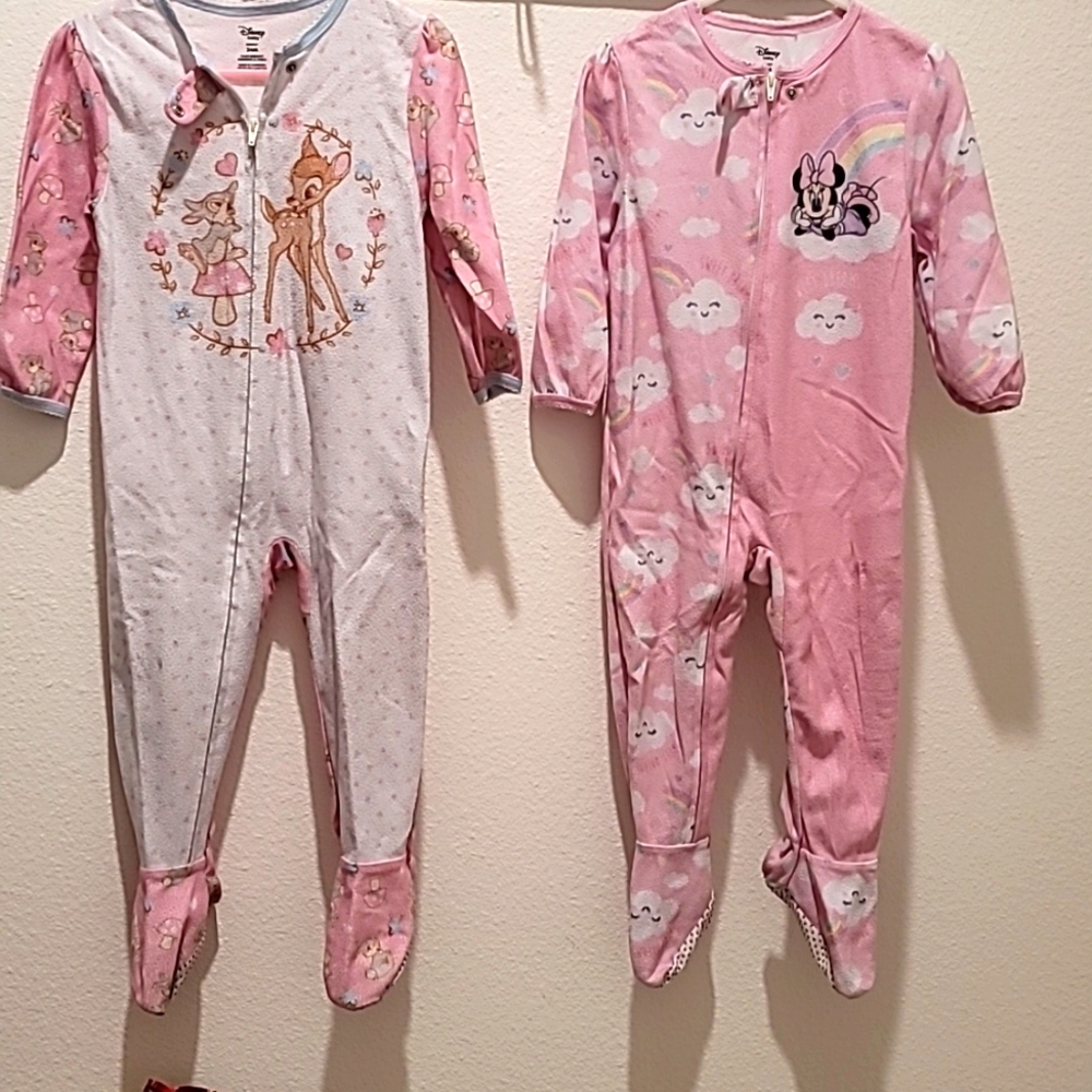 🔵 3/20 Bundle of Disney onsie footies pajamas Bambi and Minnie Mouse 24 months